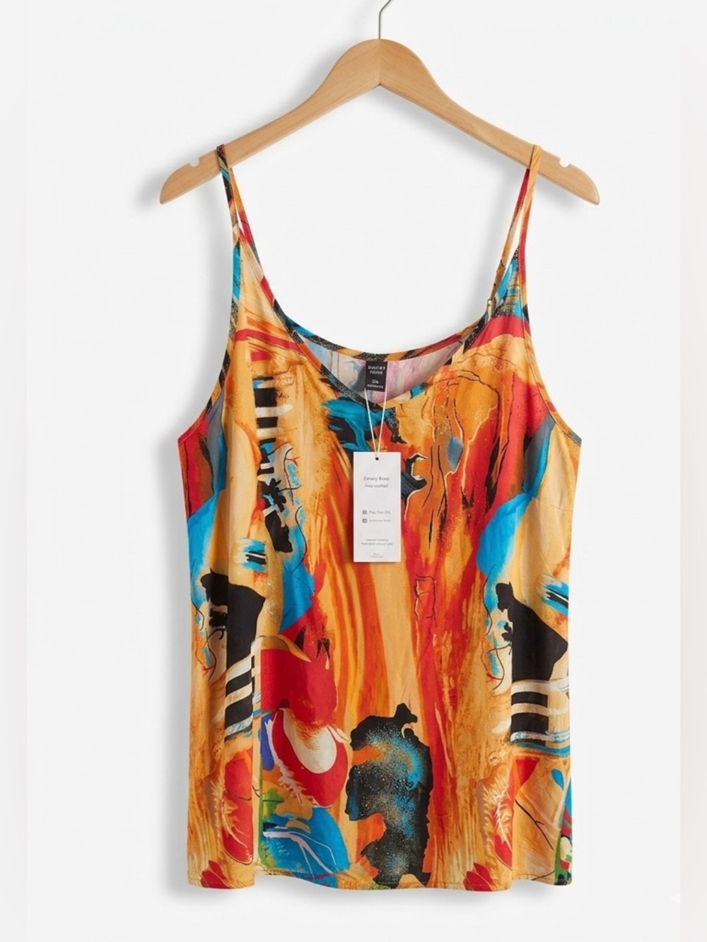 Emery Rose Tank Top 2XL Abstract Painterly Boho Viscose Orange Red Blue Gold